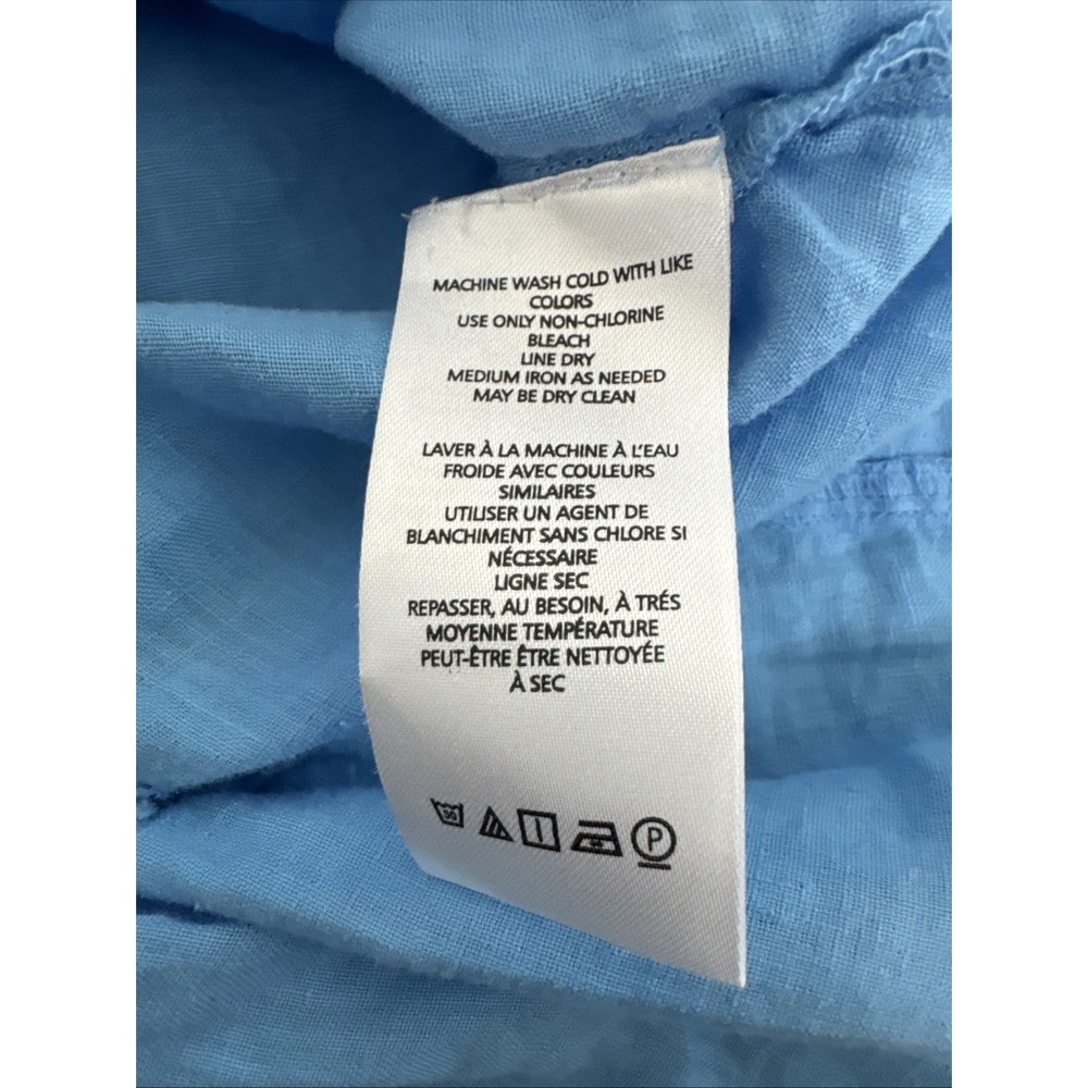 Pilcro Women's Fitted XL SS Ruffle Linen Popover Blouse Blue EUC - Picture 11 of 13